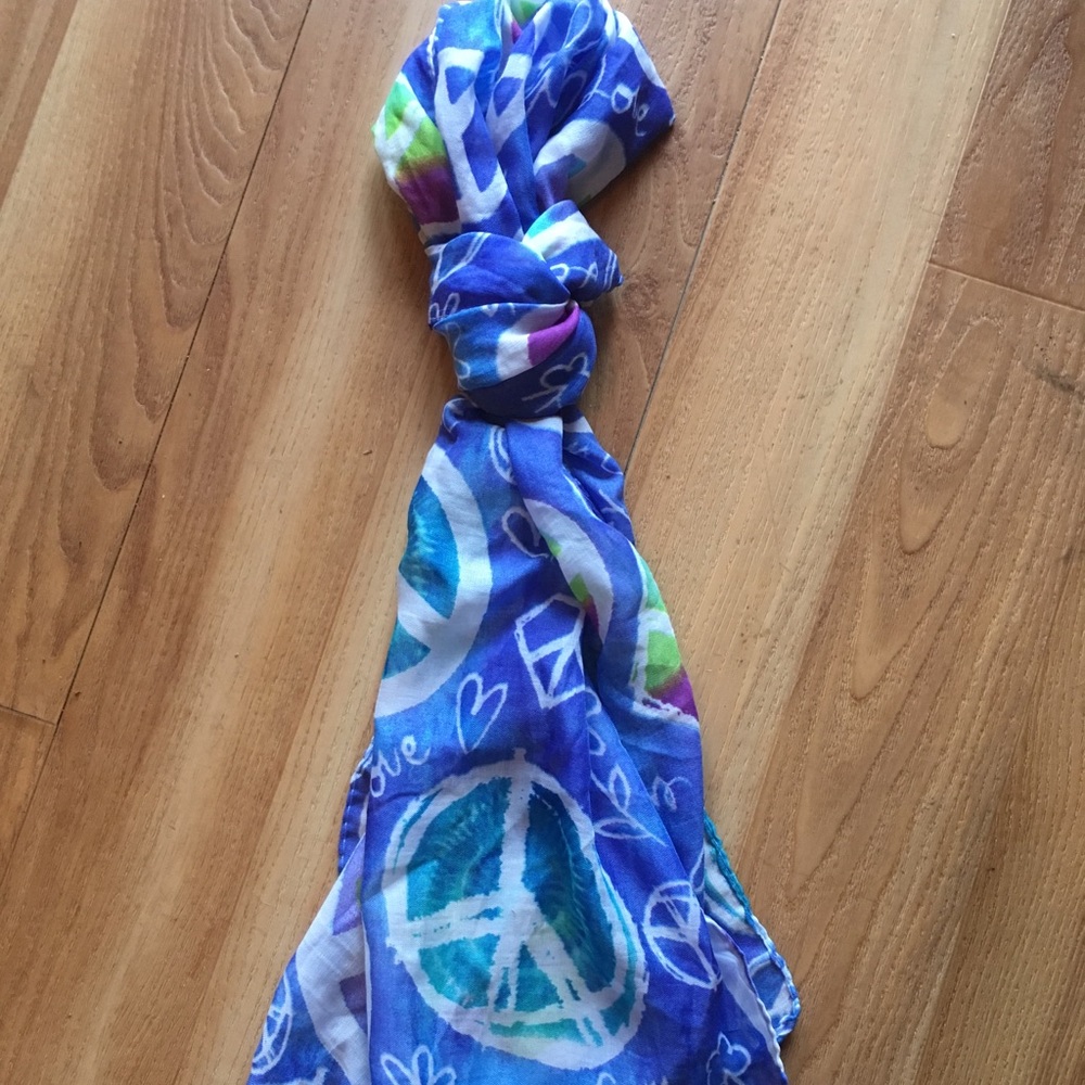 Hippie tie-dye peace sign floral butterfly scarf